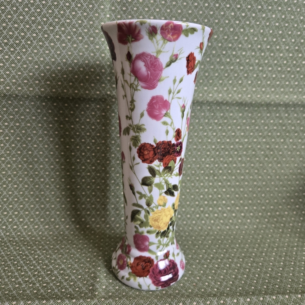 Va Bene Rose Floral Hand Painted Porcelain Vase With Multiple Colored Roses